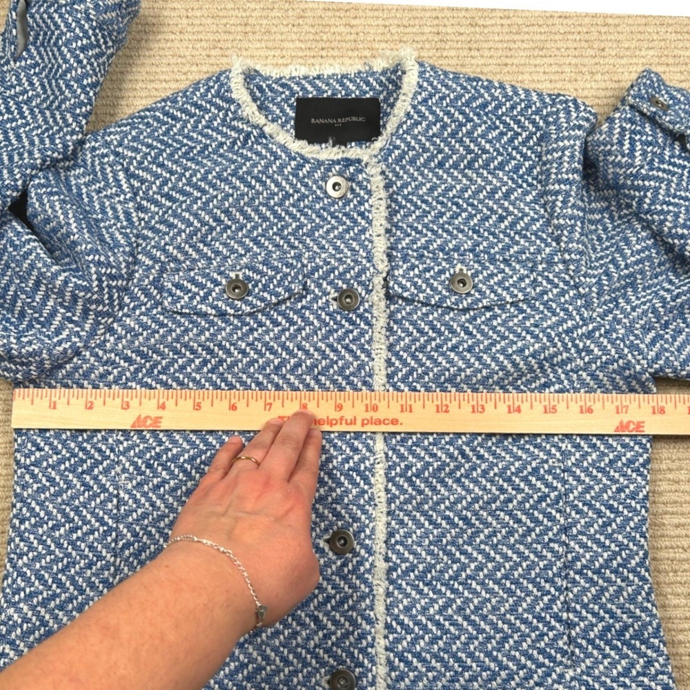 Banana Republic Tweed Jacket Womens S Blue Herringbone Preppy Classic Chic - Picture 6 of 15